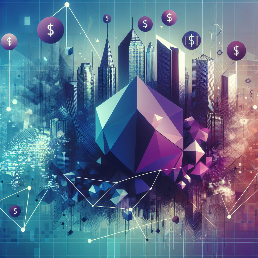 Abstract geometric financial concept illustration with deep purple and turquoise gradients representing innovative wealth optimization strategies for emerging professionals in urban European markets