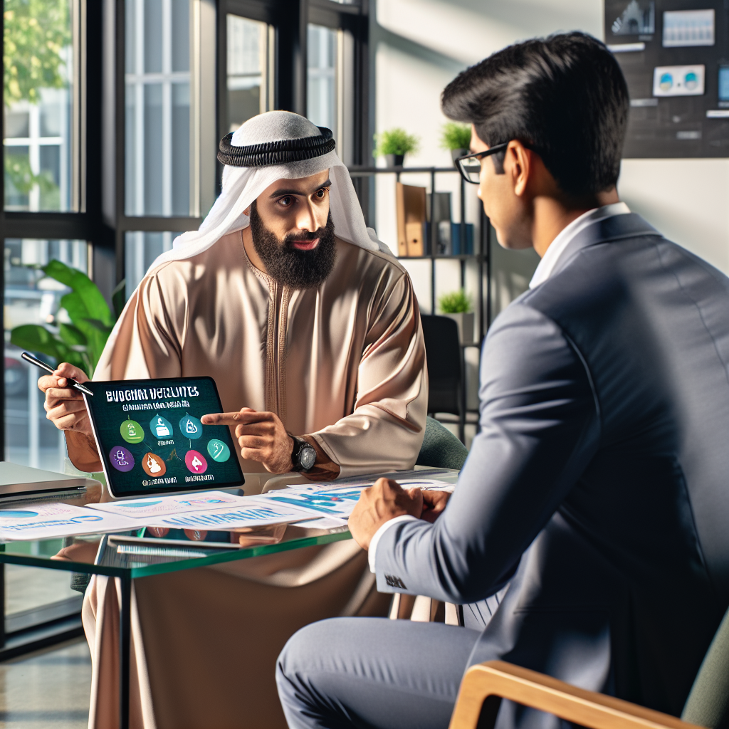 Advisor meeting young professional in bright office reviewing personalized action plan covering budgeting disciplines, credit recalibration, insurance coverage mapping and long term assets